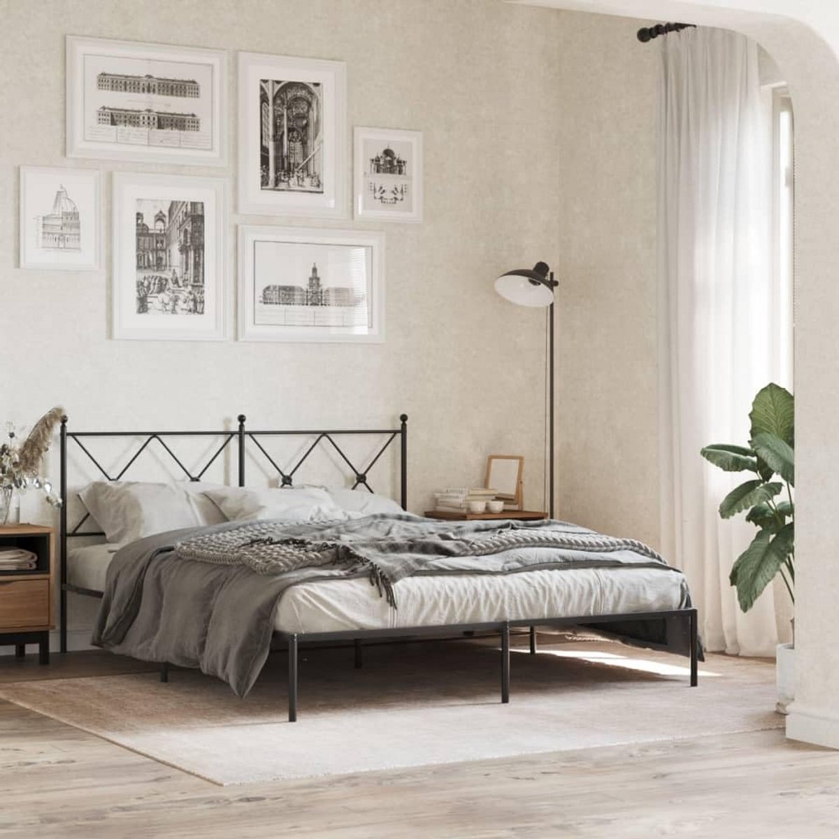 Sterk Metalen Bedframe met Hoofdbord Zwart 160x200 cm