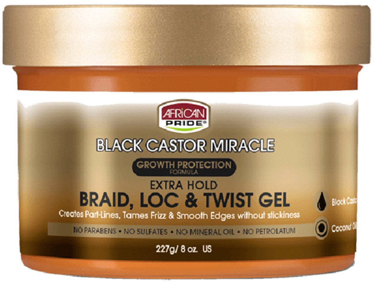 AFRICAN PRIDE- BLACK CASTOR MIRACLE - BRAID LOC TWIST GEL 8OZ