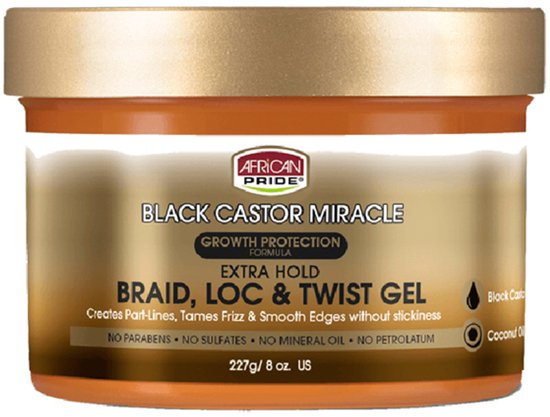 AFRICAN PRIDE- BLACK CASTOR MIRACLE - BRAID LOC TWIST GEL 8OZ