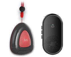 Alarmknop voor ouderen-alarmpistool-Draadloze deurbel - Noodoproepknop voor senioren - Waterdichte noodoproepknop voor thuis - Zwart