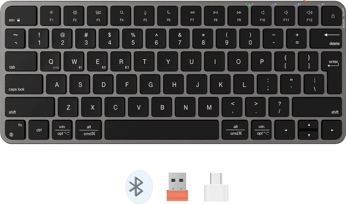 Meetion iKey K210MW - Draadloos Compact Toetsenbord - 78 Toetsen - 2.4 GHz + Bluetooth - Stil Scissor-Switch - Oplaadbaar - Mac / Windows - Zwart