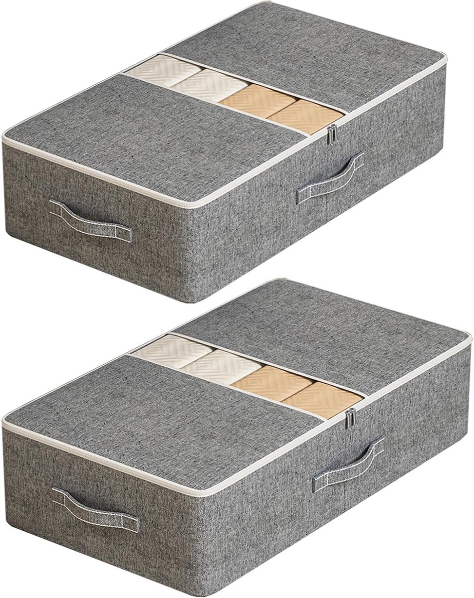 MeubelsvanJoep 2 stuks opbergdozen 80 x 47 x 15 CM, opbergdoos met deksel, versterkte handgreep, kleding, opbergtas, kledingdoos, verhuisdozen voor kleding, jurken, beddengoed, grijs