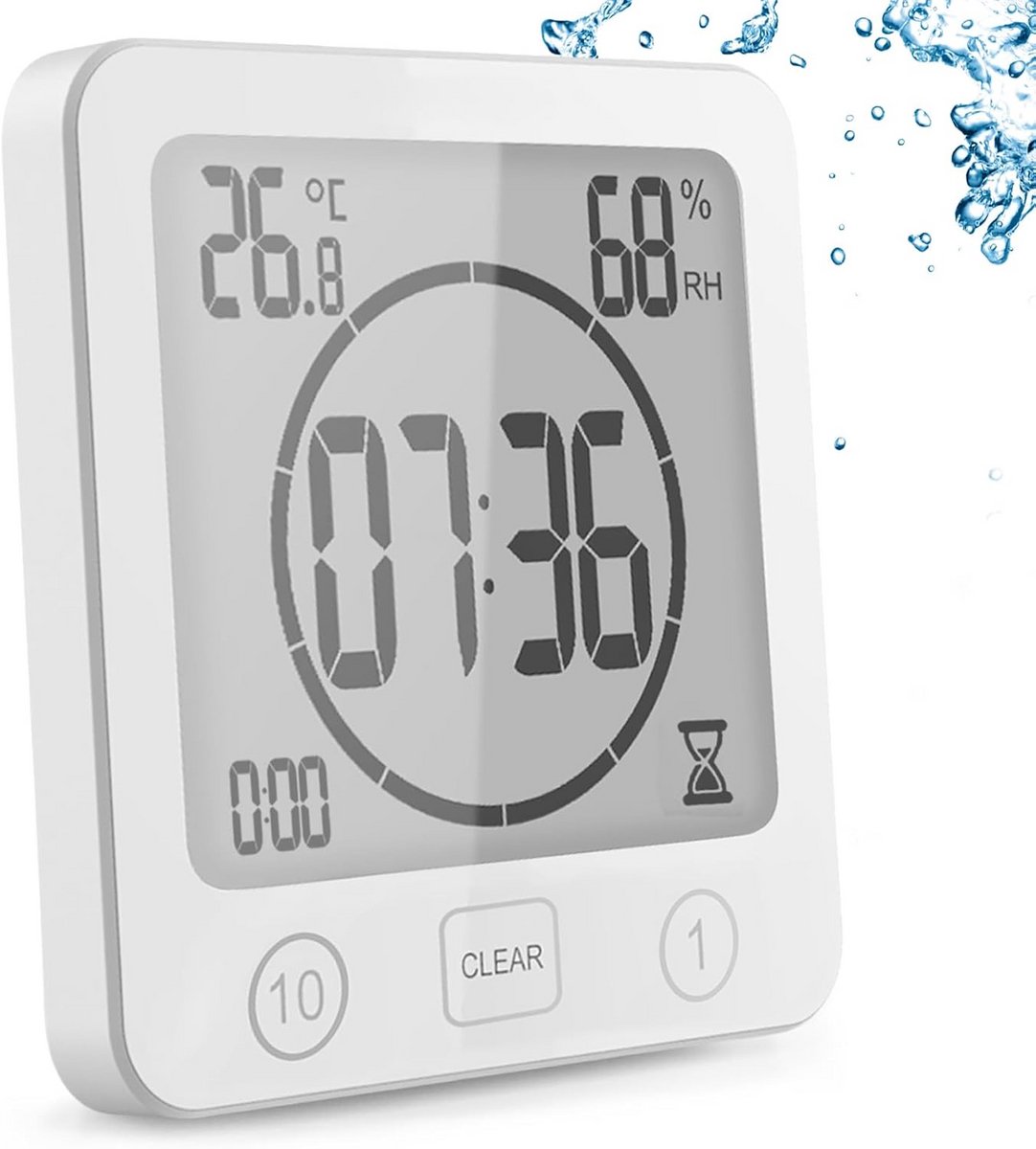 Waterdichte Badkamerwekker met Thermometer en Hygrometer