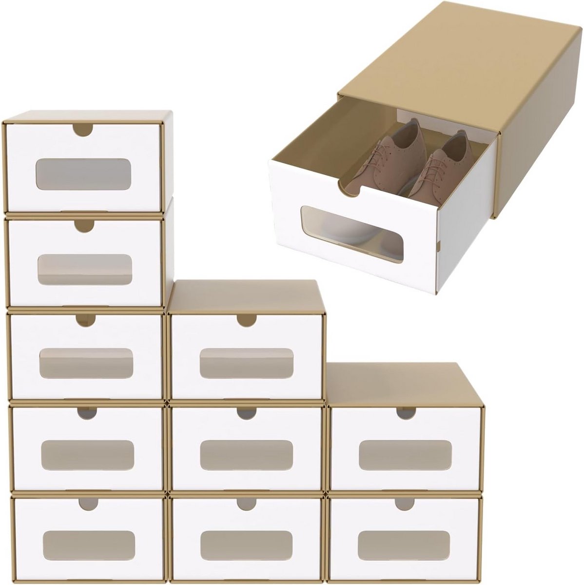 Stapelbare Schoenendozen Set met Transparant Venster - Duurzaam Kraftpapier Opslagboxen