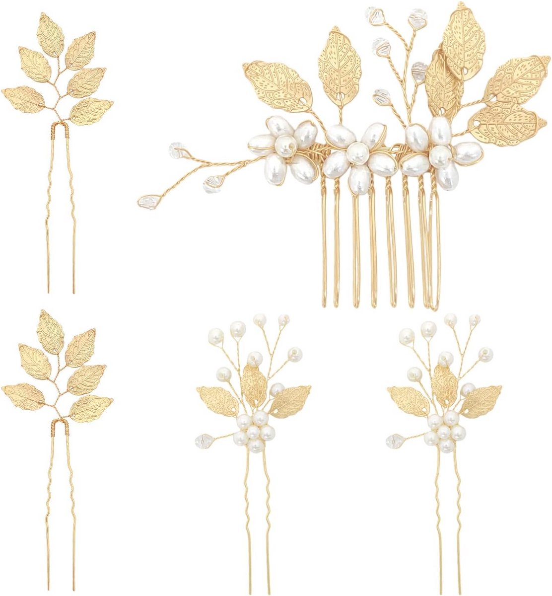 5x Elegante Gouden Haarspelden met Parels voor Bruid en Feesten