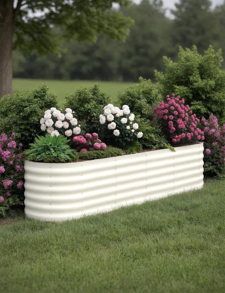 HoerFuriy Set van 2 Gegalvaniseerde Moestuinbakken - 244x61x45cm - Verhoogde Plantenbakken Metaal - Bodemloos - Weersbestendig - Beige