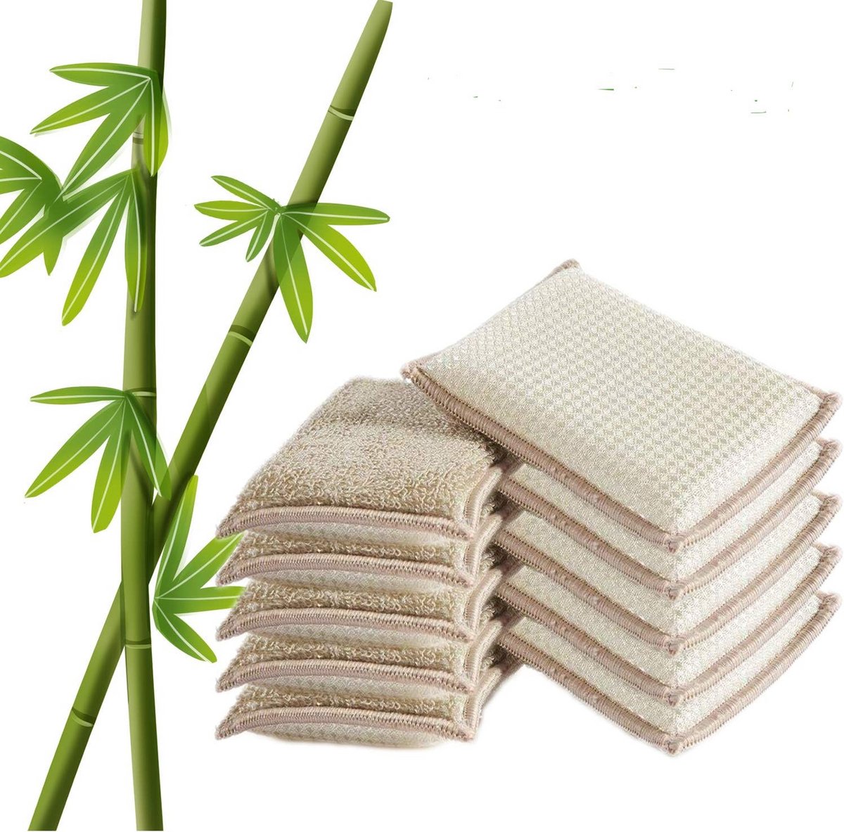Herbruikbare Keukensponzen van Bamboe - Super Absorberend Schoonmaakmateriaal (10 Stuks)