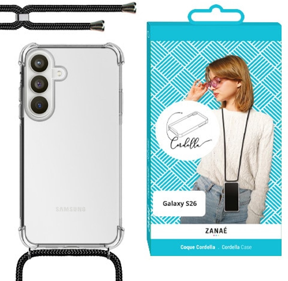 Zanaé - Backcover - Cordella hoesje met koord - Geschikt voor Samsung S26 - Transparant