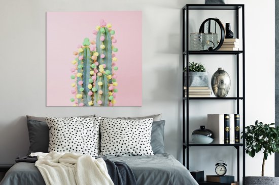 Tableau sur toile Cactus décoré de bonbons - 90x90 cm - Décoration murale