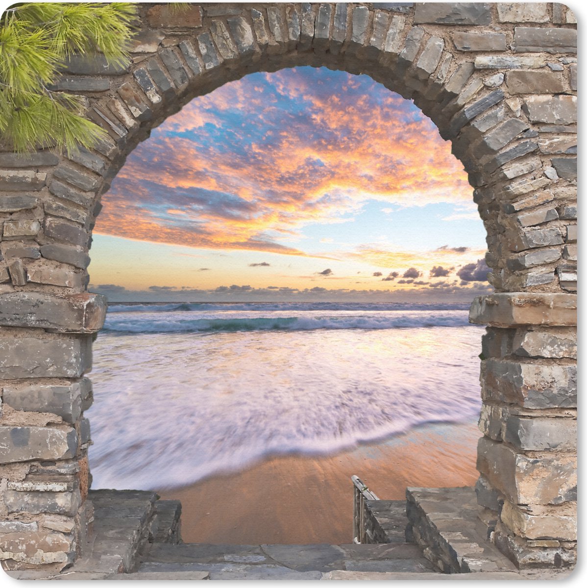 Muismat 20x20 cm - Mousepad Avond - Zee - Strand - Doorkijk - Muismatten