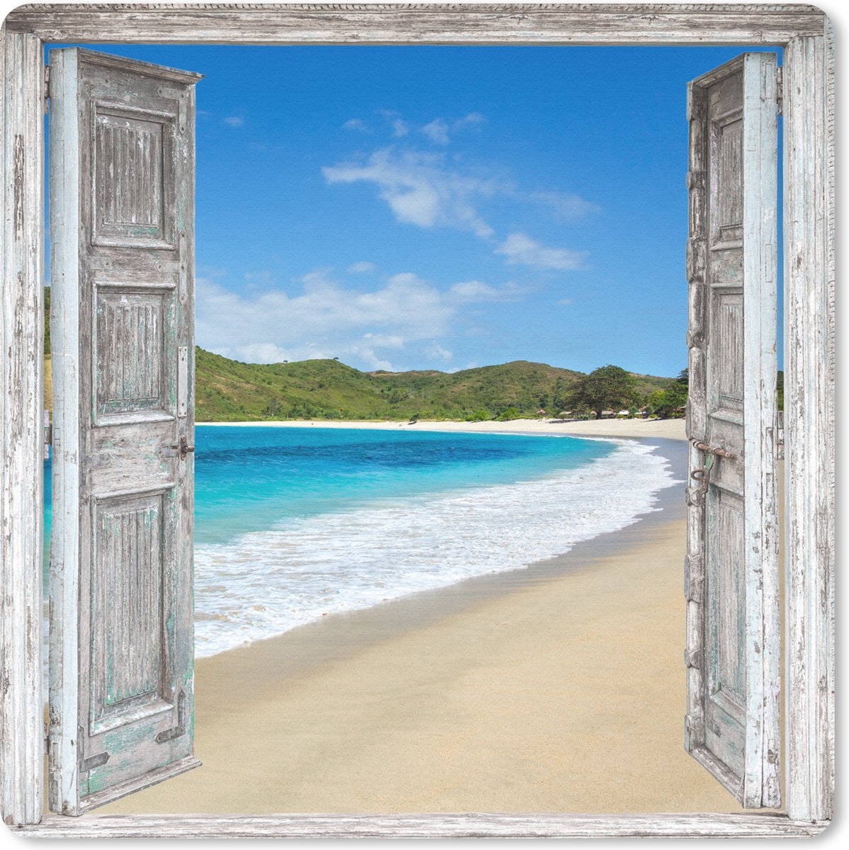 Muismat 20x20 cm - Mousepad Zee - Tropical - Doorkijk - Strand - Muismatten