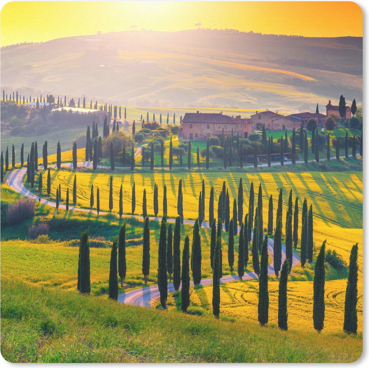 Muismat 20x20 cm - Mousepad Gras - Zon - Heuvel - Landschap - Muismatten