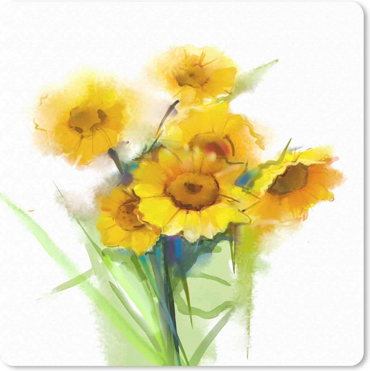 Muismat 20x20 cm - Mousepad Olieverf - Zonnebloemen - Kleuren - Muismatten