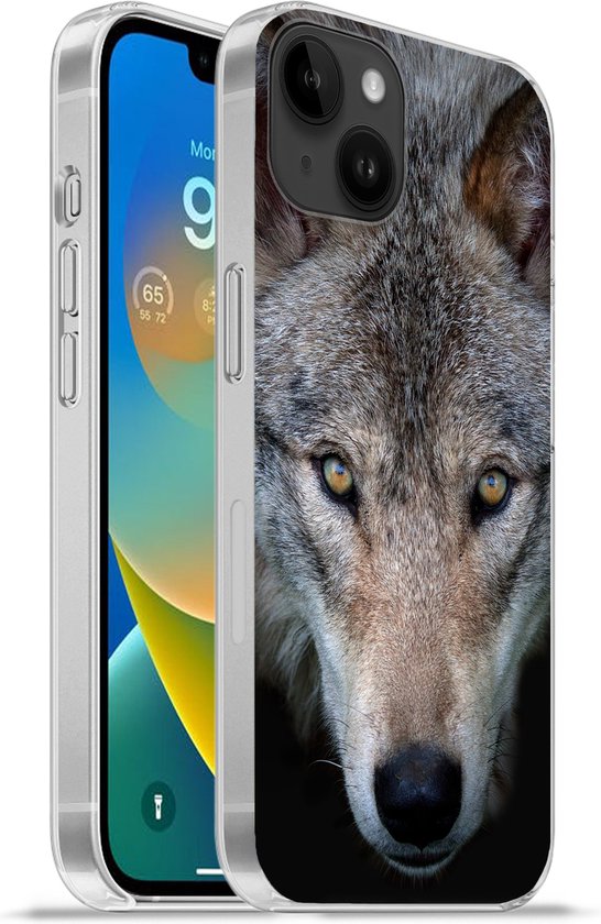 Apple iPhone 14 Plus - Coque souple - Loup - Portrait - Zwart - Coque de téléphone en Siliconen
