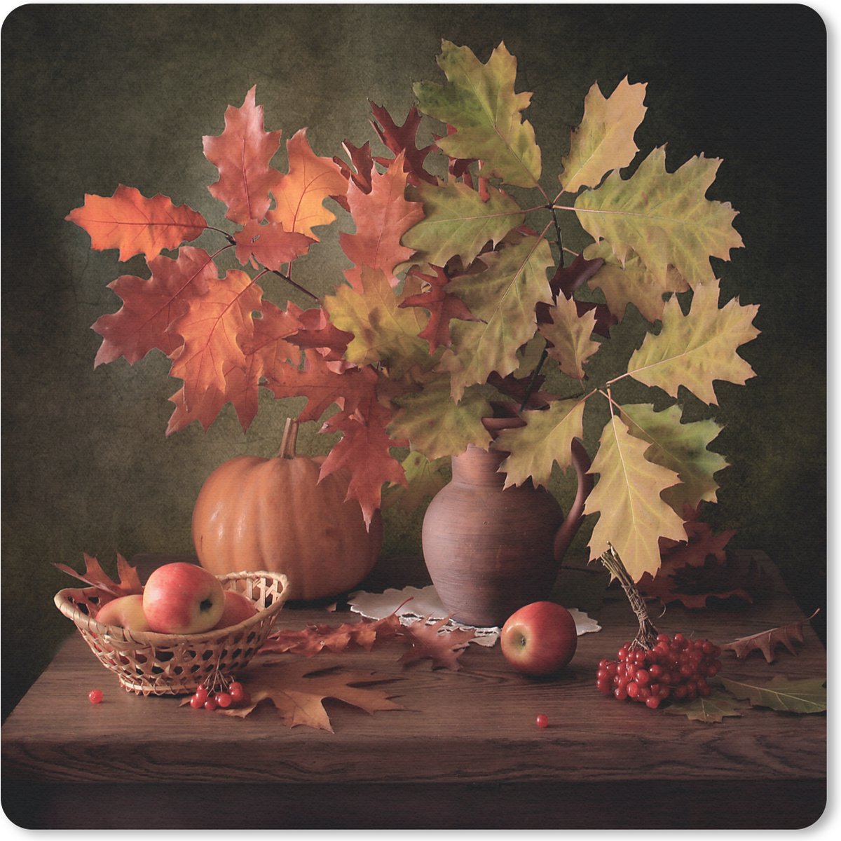 Muismat 20x20 cm - Mousepad Bladeren - Fruit - Stilleven - Muismatten