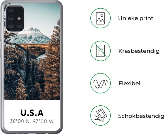 Telefoonhoesje Geschikt voor Samsung Galaxy A52 5G hoesje - Amerika - Bergen - Bomen - Siliconen Telefoonhoesje Telefoonhoesje