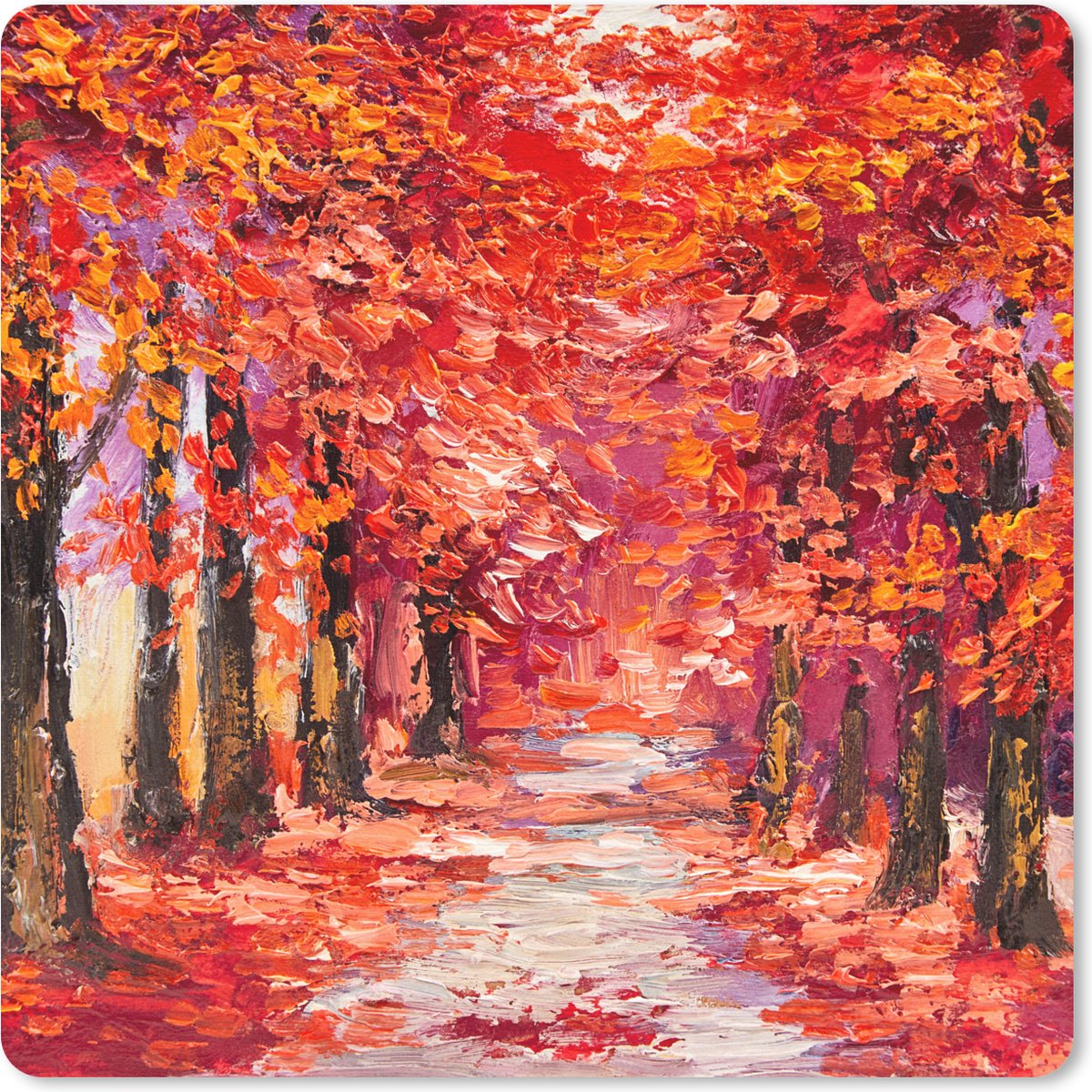 Muismat 30x30 cm - Mousepad Schilderij - Bomen - Herfst - Olieverf - Muismatten