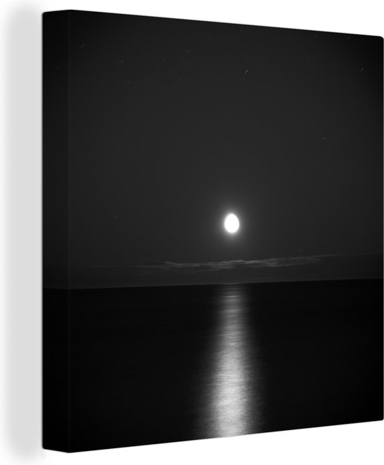 Canvas Schilderij Maanlicht dat goed te zien is op een donkere zee - 90x90 cm - Wanddecoratie