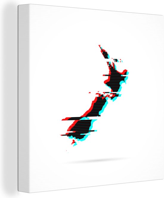 Une illustration d'une carte de la Nouvelle-Zélande avec un effet choquant 90x90 cm - Tirage photo sur toile (Décoration murale salon / chambre) / Mer et plage