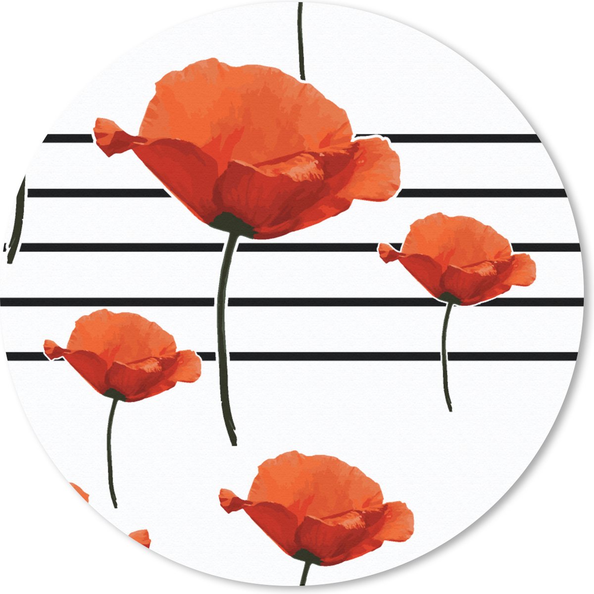 Muismat rond 30x30 cm - Mousepad Muziek - Notenbalk - Klaproos - Ronde muismatten