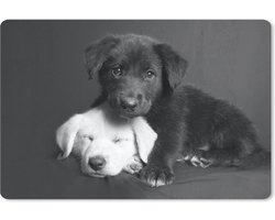 Muismat 27x18 cm - Mousepad Honden - Puppy - Zwart - Wit - Dieren - Muismatten