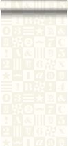 ESTAhome behang blokken glanzend wit - 128714 - 53 cm x 10,05 m