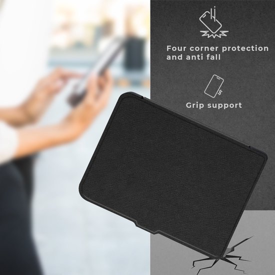 Lunso - Geschikt voor Kobo Clara 2E hoes (6 inch) - Vegan Saffiano Leren sleep cover - Zwart van Lunso — afbeelding 3