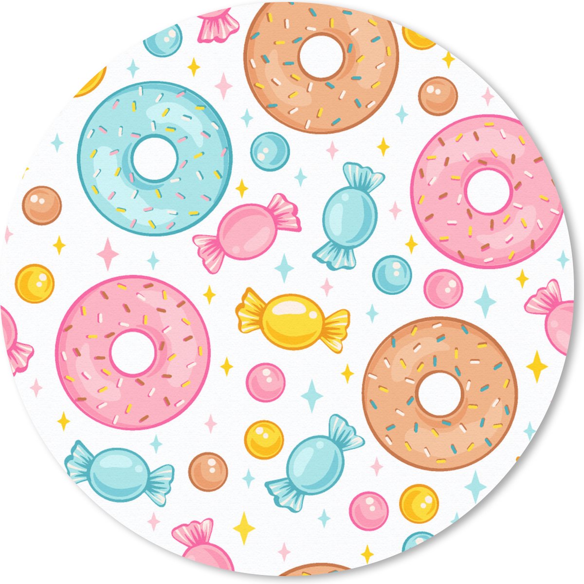 Muismat rond 50x50 cm - Mousepad Snoep - Donuts - Patronen - Ronde muismatten