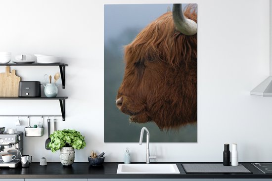 Gros plan sur toile écossais highlander 2cm 80x120 cm - Tirage photo sur toile (Décoration murale salon / chambre) / Animaux sauvages Peintures sur toile