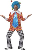 Funny Fashion - Clown & Nar Kostuum - Clown Van De Liefde Hartjes Hemd Met Dol Brede Das Man - blauw,geel,roze - Maat 52-54 - Carnavalskleding - Verkleedkleding