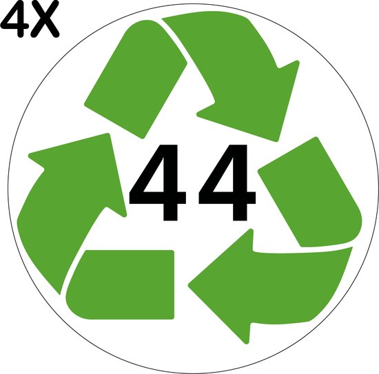 Containerstickers Huisnummer "181" - 25x25cm - Witte Cirkel met Groen Recycle Logo en Zwart Nummer- Set van 4 dezelfde Vinyl Stickers - Klikostickers