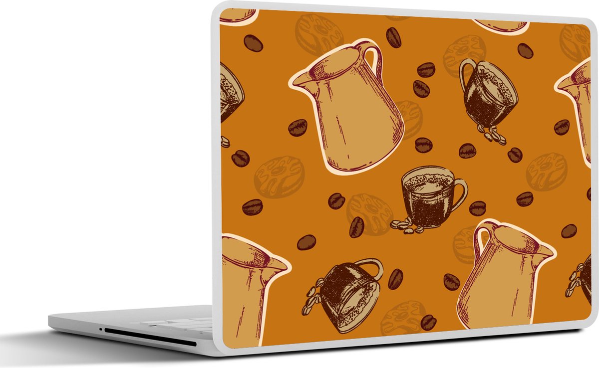 Laptop sticker - 15.6 inch - Koffie - Patronen - Koffiebonen - 36x27,5cm - Laptopstickers - Laptop skin - Cover