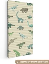 Canvas schilderij dinosaurus - Kinderkamer decoratie - Dino - Dieren - Design - Groen - Kids - Muurdecoratie kinderkamer - Canvasdoek kinderen - 20x40 cm