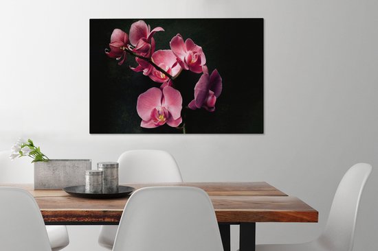 Toile Peinture Plantes - Orchidée - Fleurs - Rose - 90x60 cm - Décoration murale