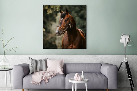 Tableau Peinture Cheval - Branches - Portrait - 90x90 cm - Décoration murale