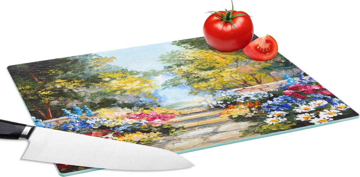 Glazen Snijplank - 39x28 - Schilderij - Bloemen - Natuur - Olieverf - Snijplanken Glas