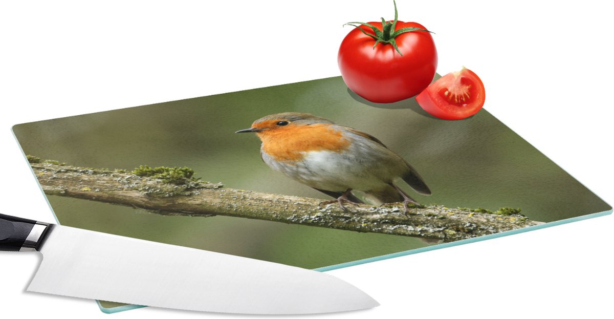 Glazen Snijplank - 28x20 - Vogel - Roodborstje - Tak - Planten - Snijplanken Glas