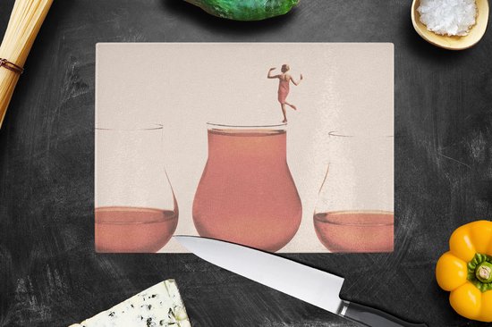 Planche à découper en Verres - 28x20 - Femme - Vin - Verre à vin - Vintage - Planches à découper en Glas