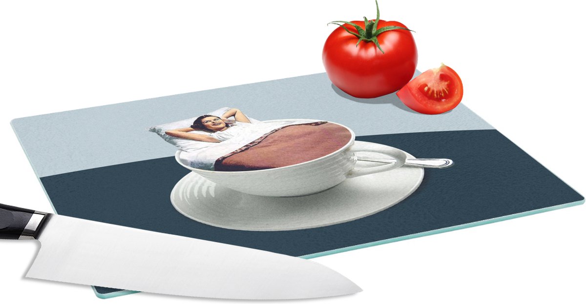 Glazen Snijplank - 28x20 - Vrouw - Koffie - Vintage - Snijplanken Glas