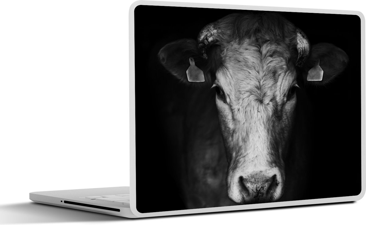 Laptop sticker - 10.1 inch - Dieren - Koe - Zwart - Wit - Koeienkop - 25x18cm - Laptopstickers - Laptop skin - Cover