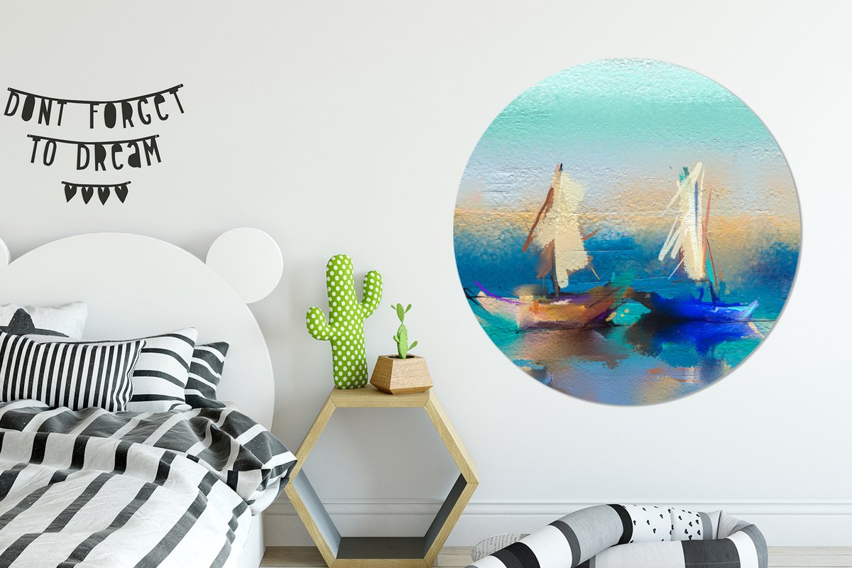 WallCircle - Wandcirkel - Muurcirkel - Schilderij - Olieverf - Boot - Abstract - Aluminium - Dibond - 140x140 cm - Binnen en Buiten