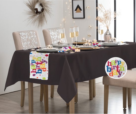 Tafelloper met appel, geel, wit, appel, Happy Birthday, decoratie voor de eerste schooldag, tafeldecoratie, eerste schooldag, feestdecoratie, 180 x 35 cm
