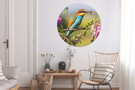WallCircle - Cercle mural - Cercle mural - Vogel - Guêpier - Fleurs - Aluminium - Dibond - ⌀ 120 cm - Intérieur et Extérieur XXL