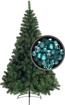 Bellatio Decorations kerstboom H180 cm - met kerstballen turquoise blauw