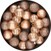 Decoris Kerstballen - 28 ST - toffe bruin - mini - 3 cm - kunststof - glans - mat - glitter