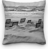 Sierkussens - Maritieme Kussen Woonkamer - 50x50 cm - Zwart-wit foto storm op zee - Souvenirs from the sea - maritieme souvenirs - nautische souvenirs - losse hoes - zonder vulling