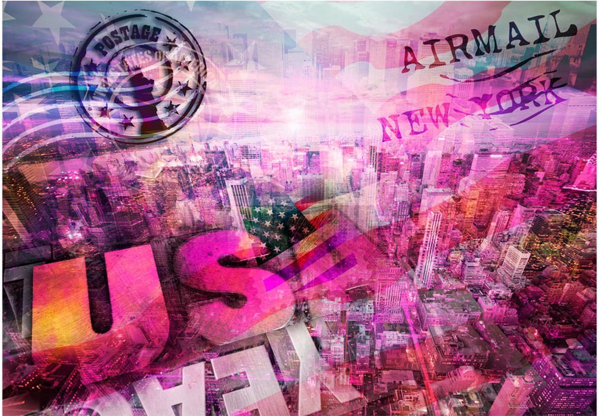 Fotobehangkoning - Behang - Vliesbehang - Fotobehang Ansichtkaart New York - USA - patriotic theme - 200 x 140 cm