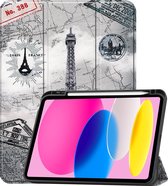 Hoes Geschikt voor iPad 2022 Hoes Tri-fold Tablet Hoesje Case Met Uitsparing Geschikt voor Apple Pencil - Hoesje Geschikt voor iPad 10 Hoesje Hardcover Bookcase - Eiffeltoren