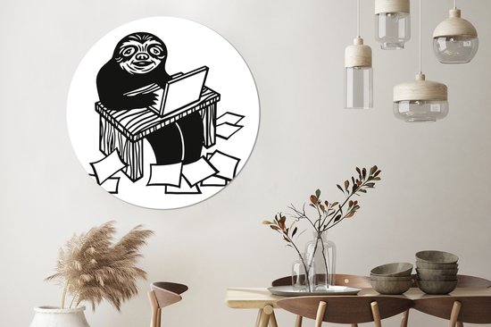 Illustration d'un paresseux qui travaille dur. Cercle mural aluminium ⌀ 140 cm