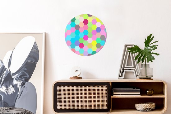Cercle mural hexagones abstraits aluminium ⌀ 30 cm - impression photo sur cercle mural / cercle vivant / cercle de jardin (décoration murale)